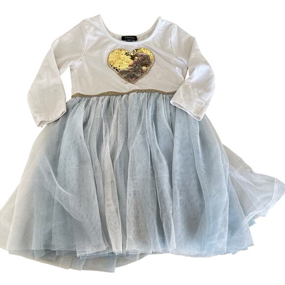 Zunie Blue Tulle Sequin Heart Long Sleeve Dress - Size 5 - Picture 1 of 6